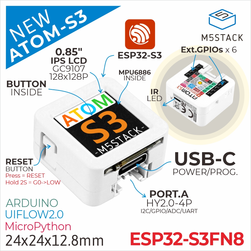 M5Stack ATOMS3 ESP32-S3 asli p - Esp32 Uart Module ulasan dan harga